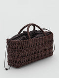 Mango woven paper tote bag in chocolate, UK version