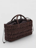 Mango woven paper tote bag in chocolate, UK version