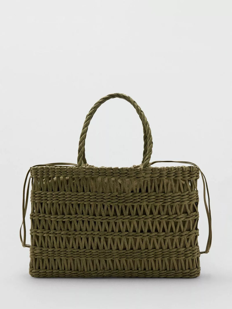 Mango woven tote bag Khaki (British brand)