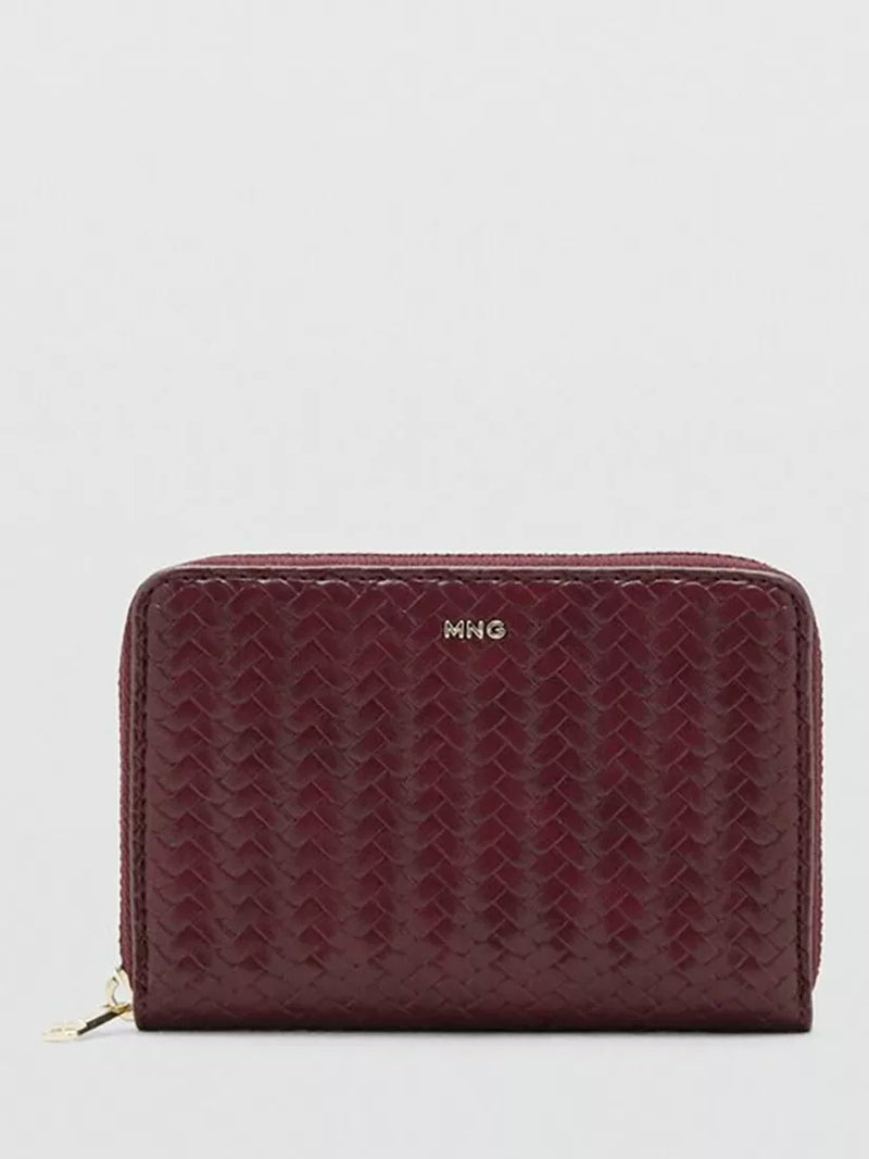 Mango woven zip around compact wallet in Bordeaux, imported from the UK