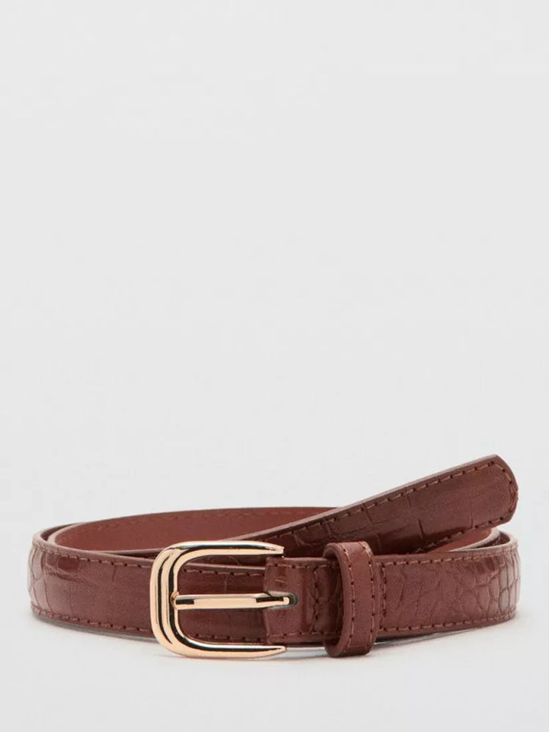 Mango belt slim embossed oval buckle brown - British product