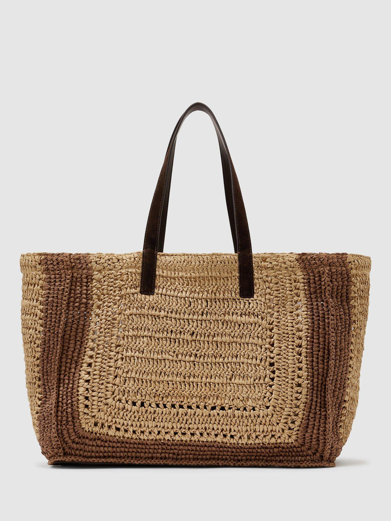 Reiss Rosie large raffia-effect tote bag, imported from the UK