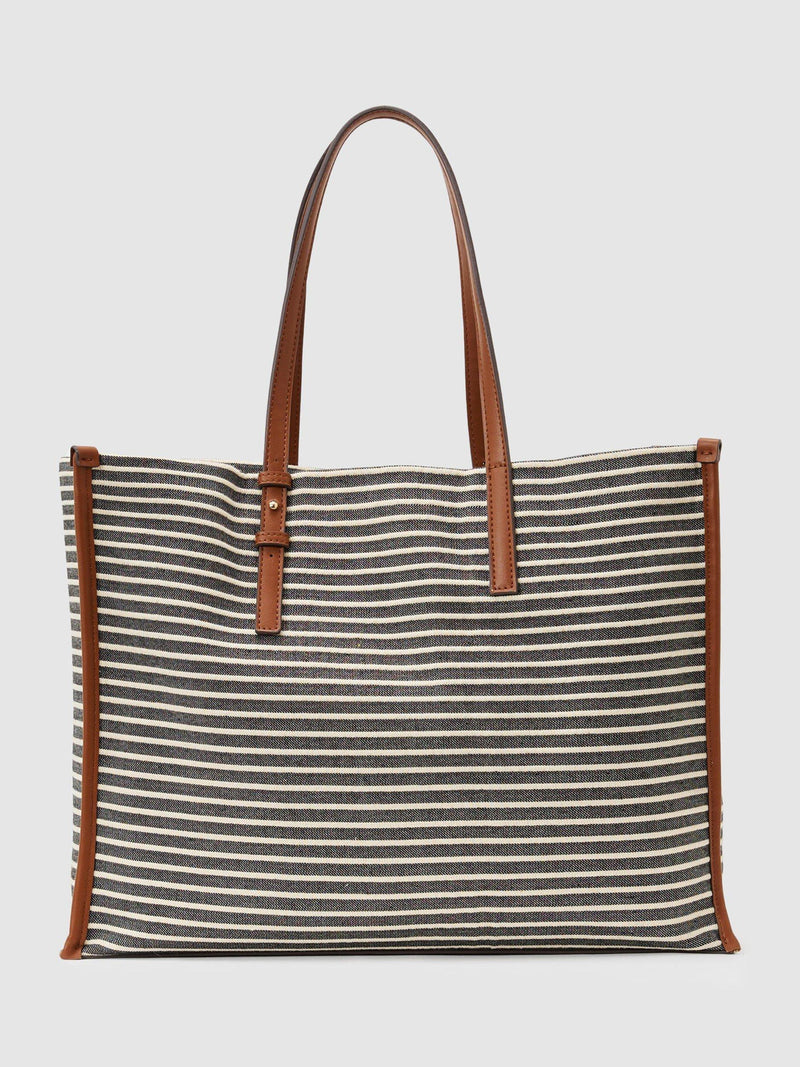 Reiss striped canvas tote bag navy off white, UK version