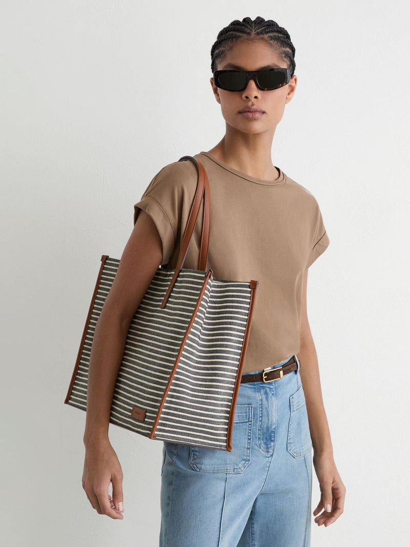 Reiss striped canvas tote bag navy off white, UK version