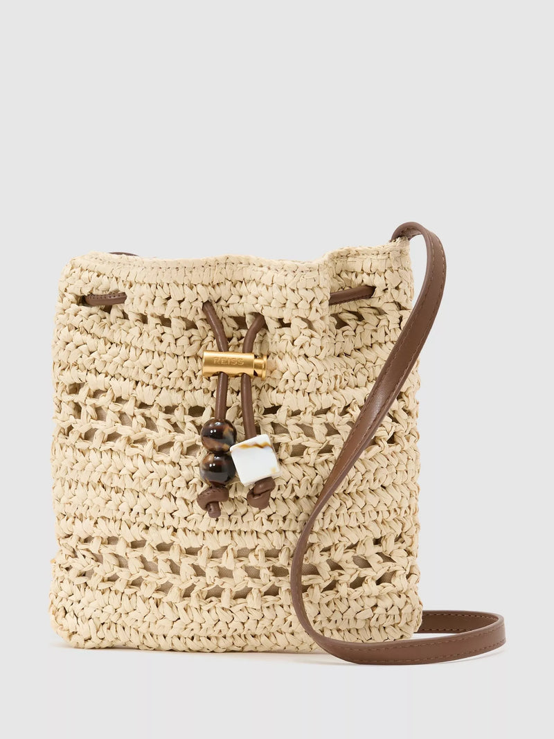 Reiss Esme raffia effect mini crossbody bag natural, imported from the UK