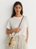 Reiss Esme raffia effect mini crossbody bag natural, imported from the UK