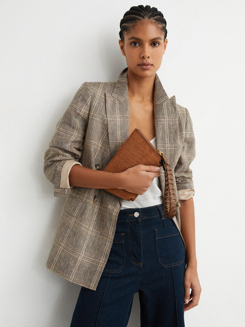 Reiss croc embossed top handle bag in tan, UK version