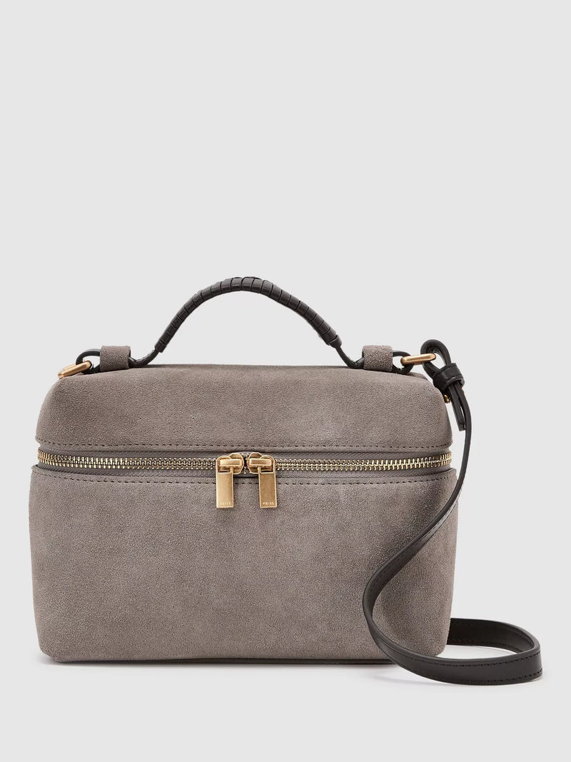 Reiss Ines suede vanity crossbody bag grey - British product