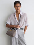 Reiss Ines suede vanity crossbody bag grey - British product