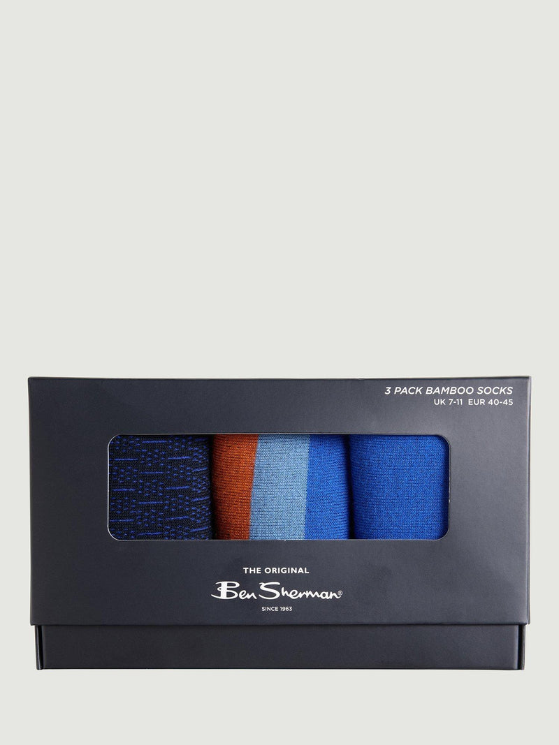 Ben Sherman mod stripe socks cobalt pack of 3, UK version