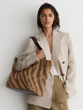 Reiss raffia effect zebra print tote bag (British brand)