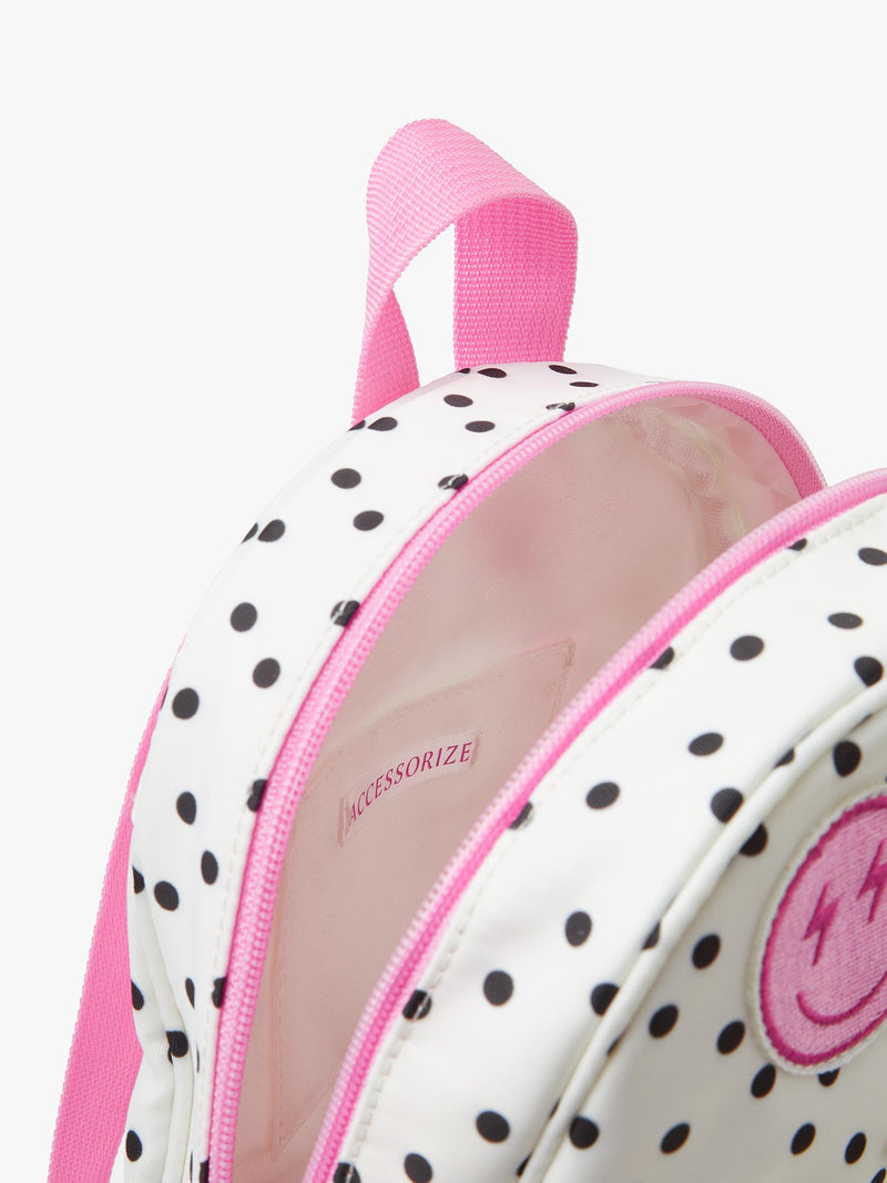 Angels by Accessorize white polka dot backpack with badges, imported from the UK