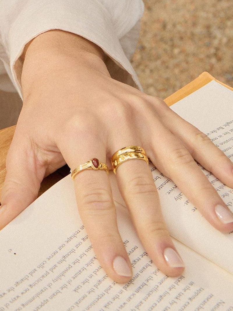 Daisy London gold plated red jasper band ring - UK version
