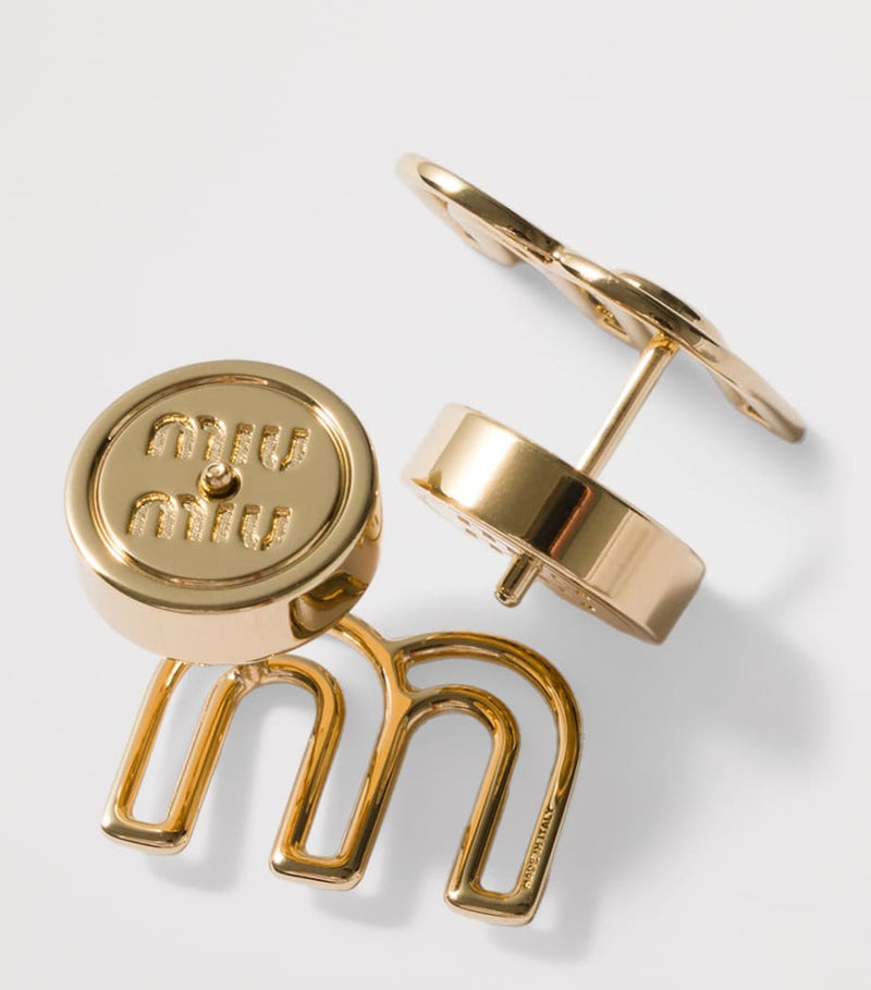 Miu Miu M Logo stud earrings gold-tone brass, UK version