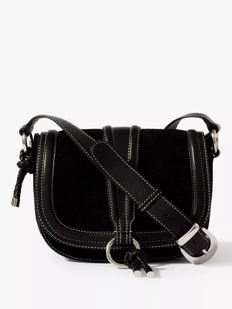 Mint Velvet suede saddle bag black, imported from the UK