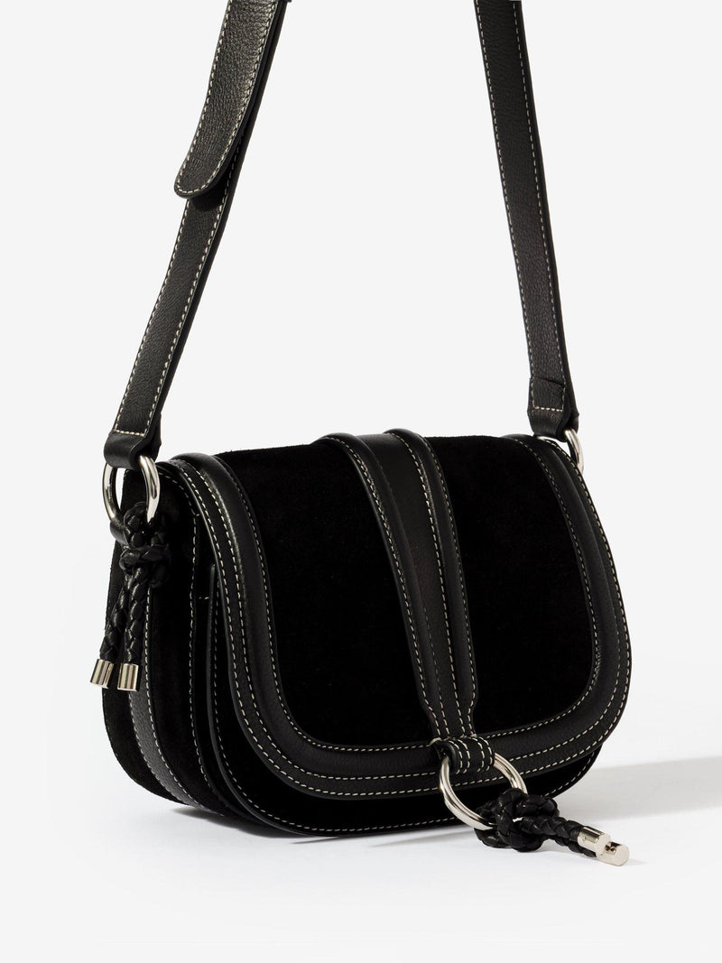Mint Velvet suede saddle bag black, imported from the UK