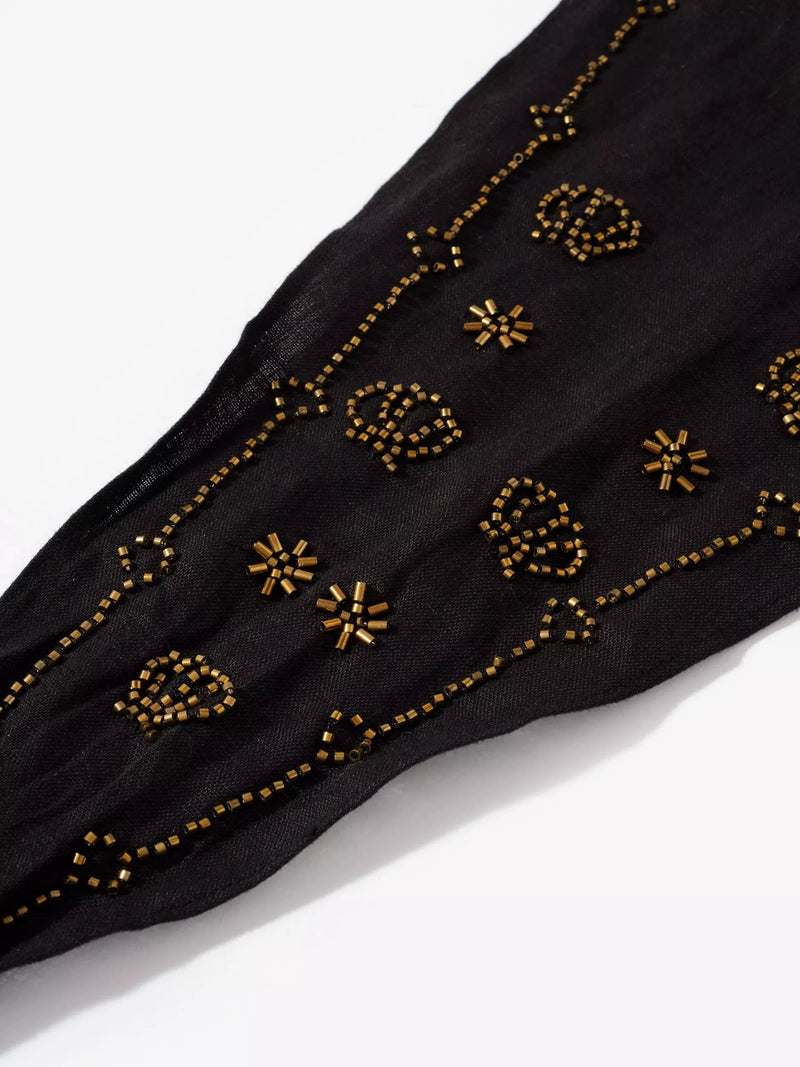 Mint Velvet embellished linen neck scarf black - British product