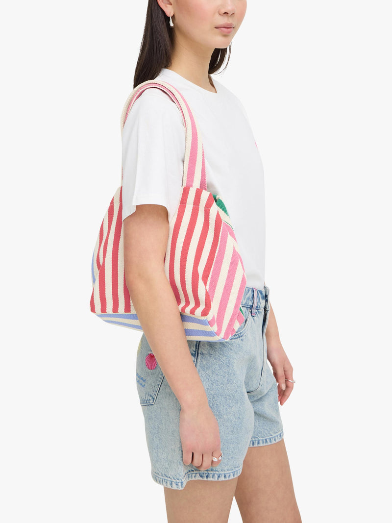 ICHI Iasio striped tote bag in Birch made of cotton (British brand)