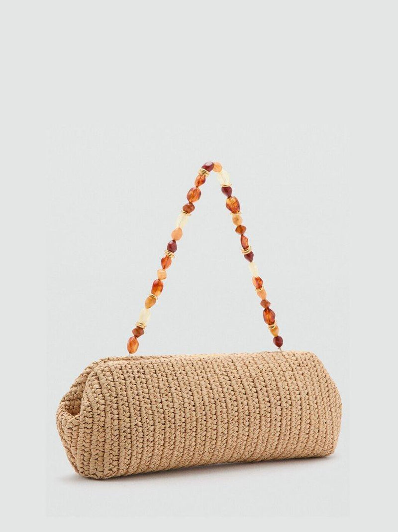 Mango beaded strap clutch bag in beige, imported from the UK