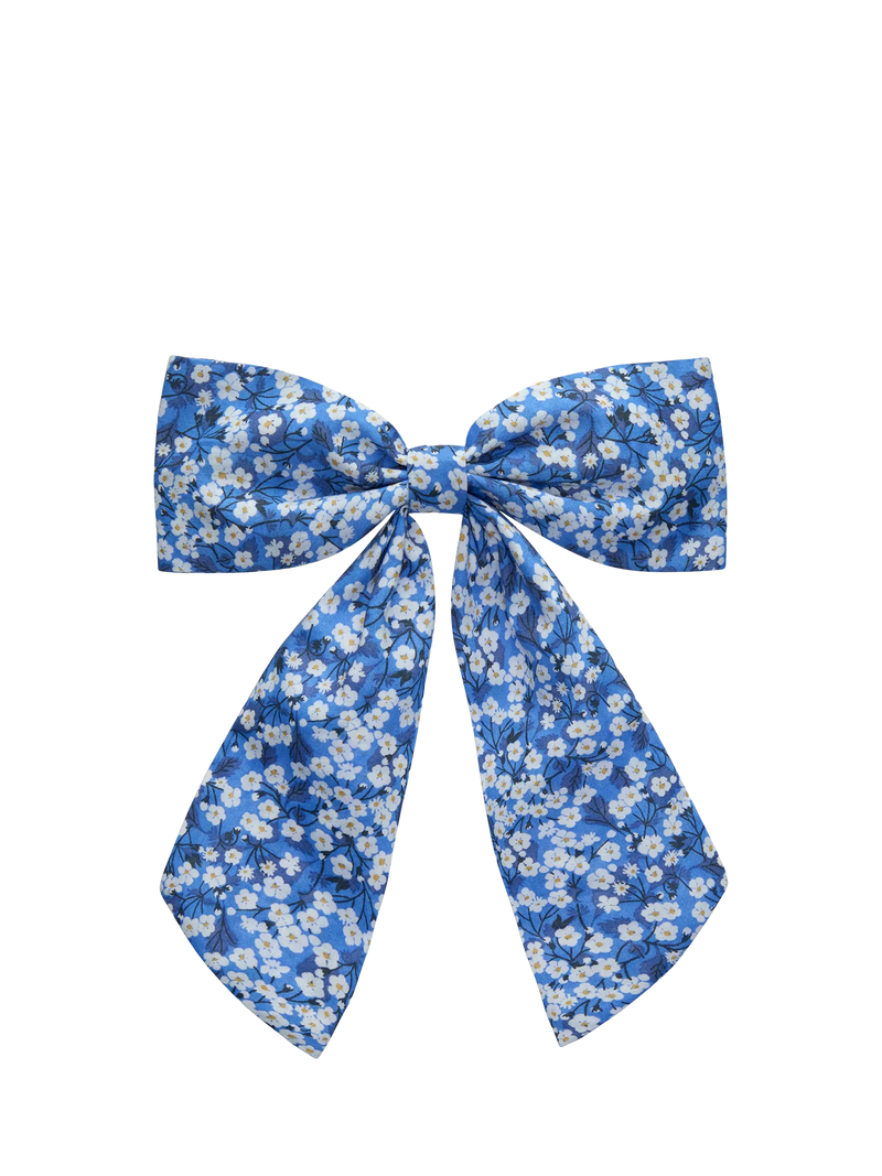 Trotters bow hair clip Blue/Multi floral, imported from the UK