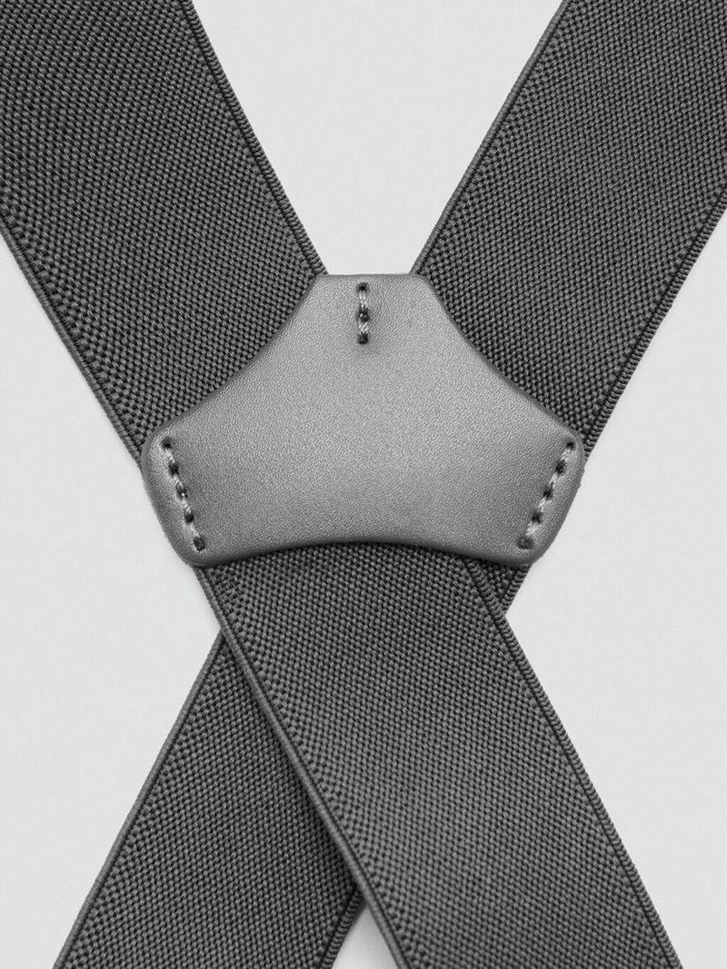 Mango grey braces with leather trim, UK version