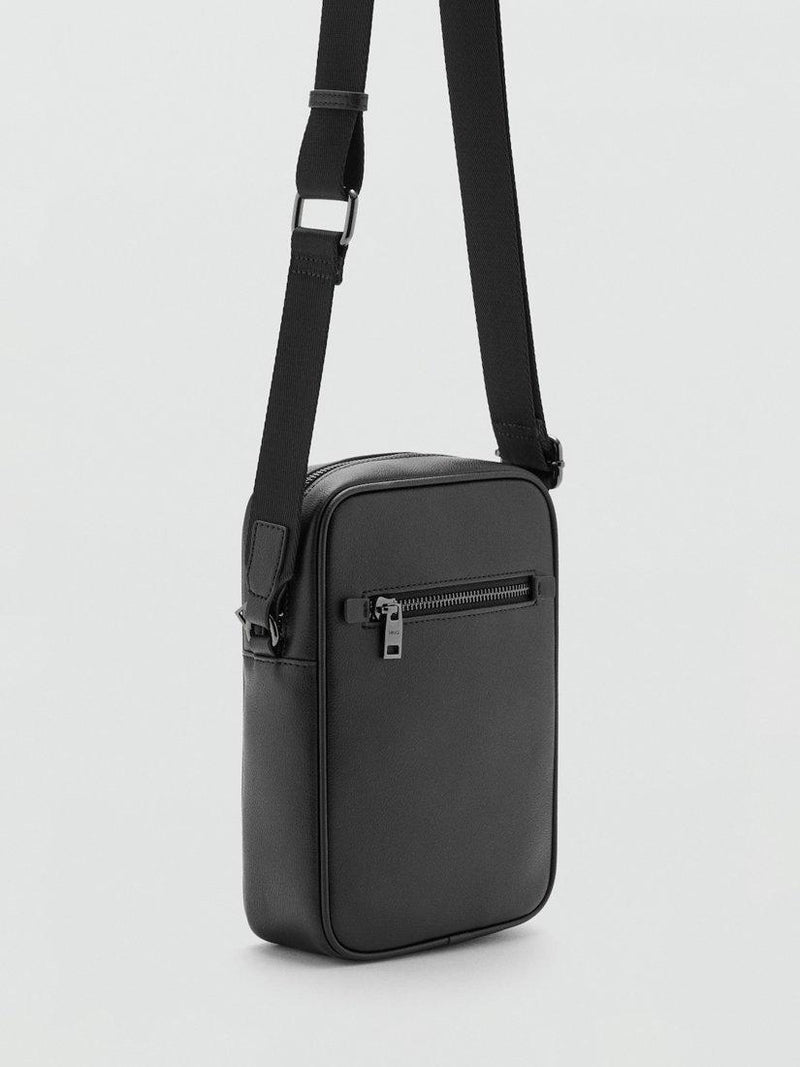 Mango leather slim crossbody bag black, UK version