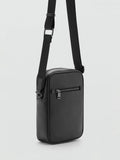 Mango leather slim crossbody bag black, UK version