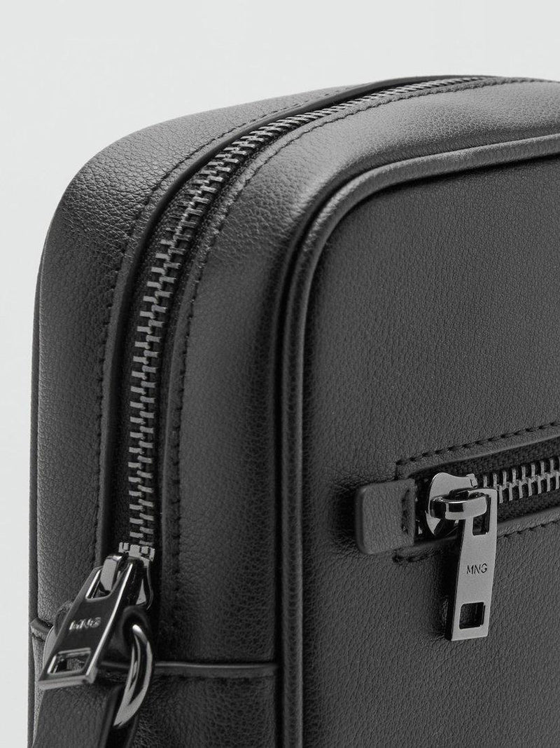 Mango leather slim crossbody bag black, UK version