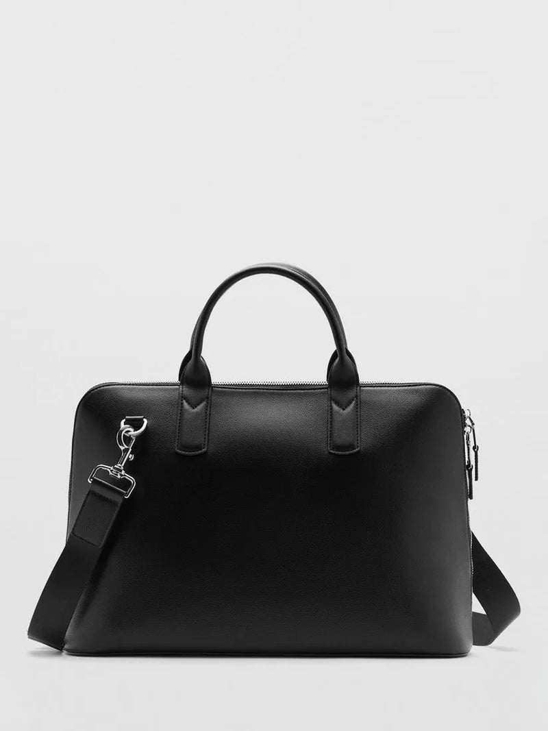 Mango leather tote bag in black with zip closure - British product