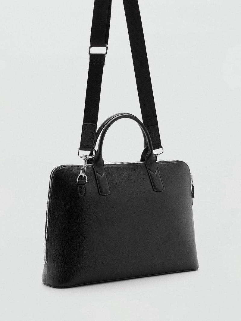 Mango leather tote bag in black with zip closure - British product