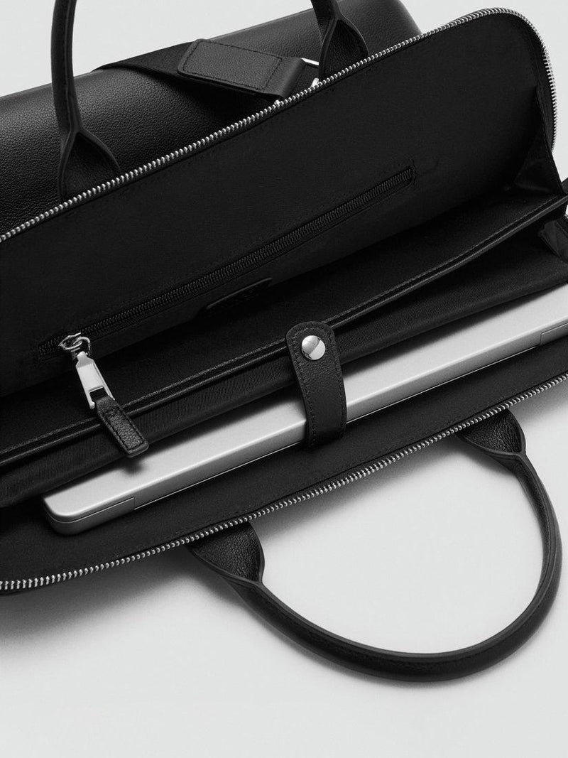 Mango leather tote bag in black with zip closure - British product