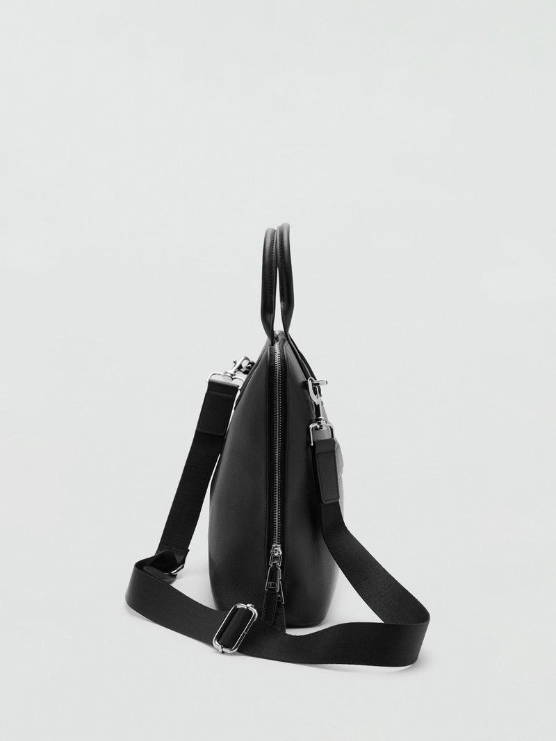 Mango leather tote bag in black with zip closure - British product