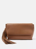 Mint Velvet tan leather fold over tassel clutch - British product