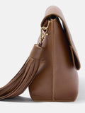 Mint Velvet tan leather fold over tassel clutch - British product