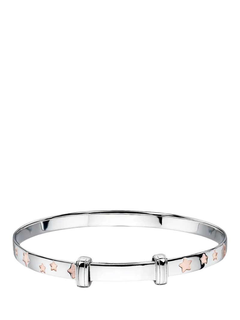 Little Star sterling silver bangle with rose-gold star design - British product