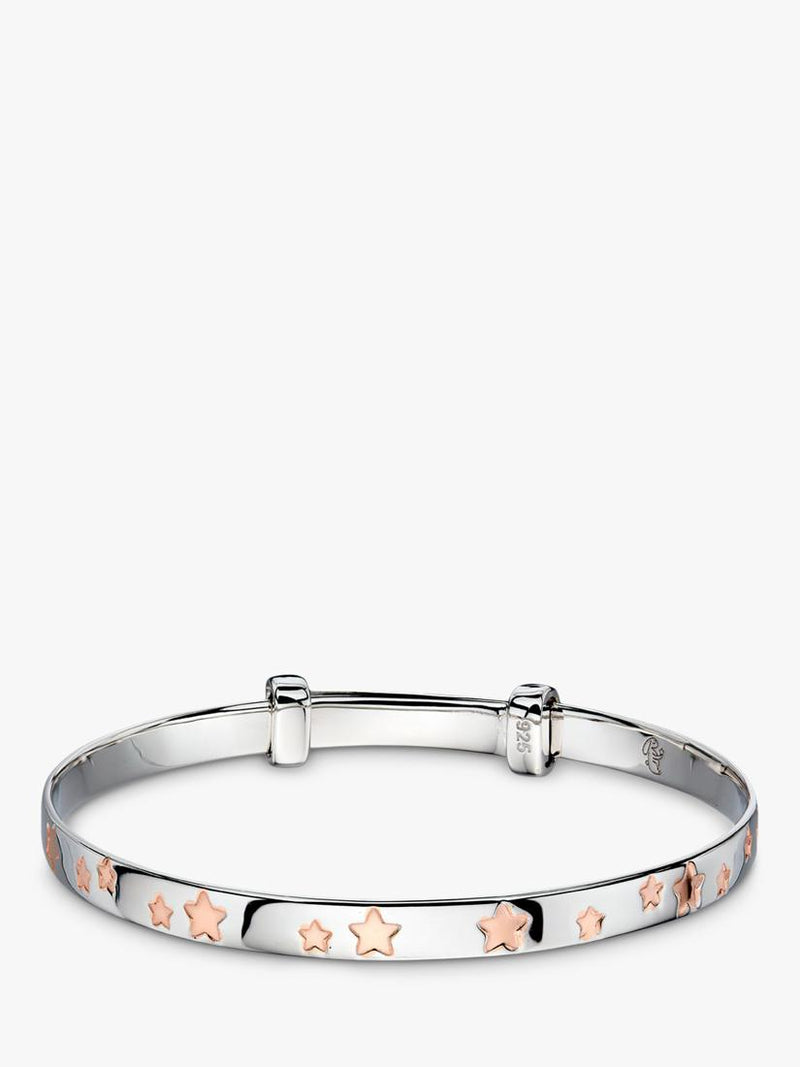 Little Star sterling silver bangle with rose-gold star design - British product