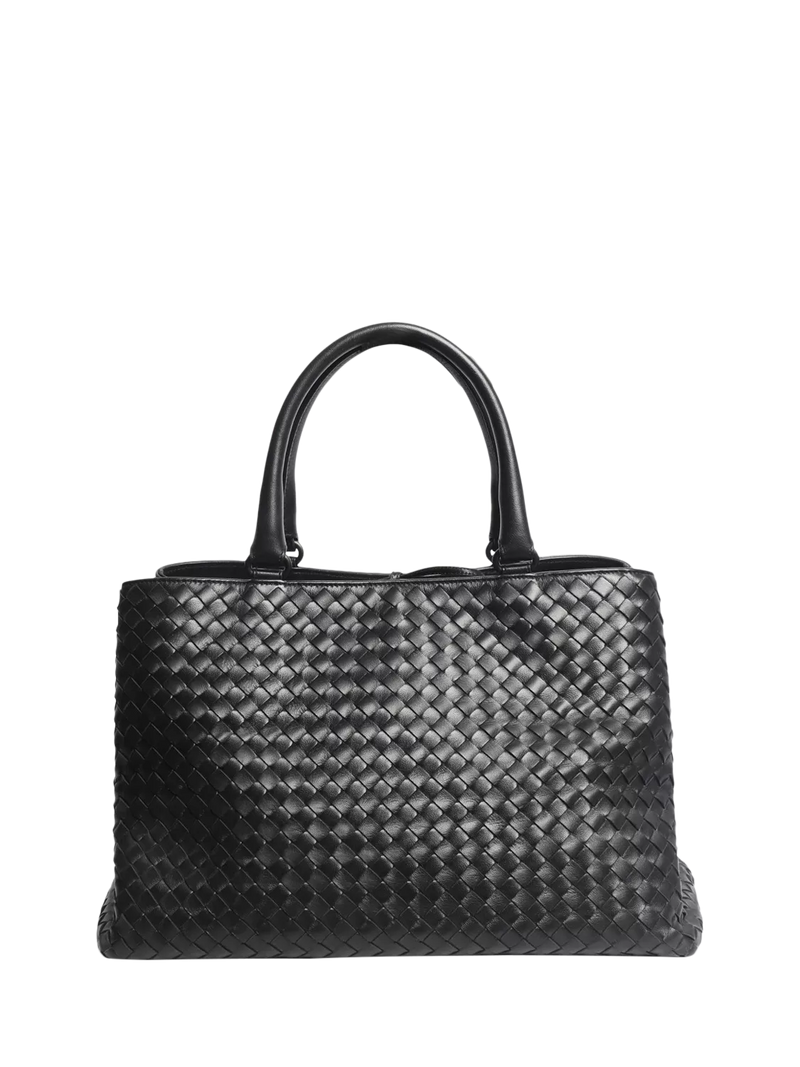 Bottega Veneta black intrecciato leather top handle bag - British product