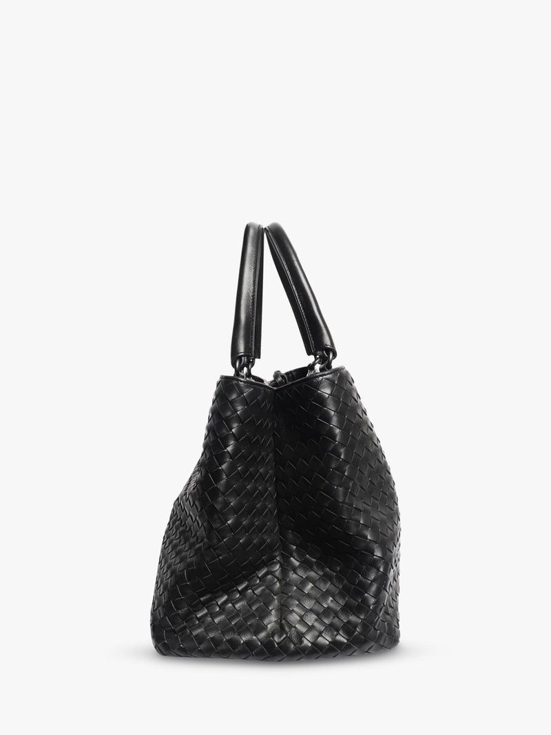 Bottega Veneta black intrecciato leather top handle bag - British product
