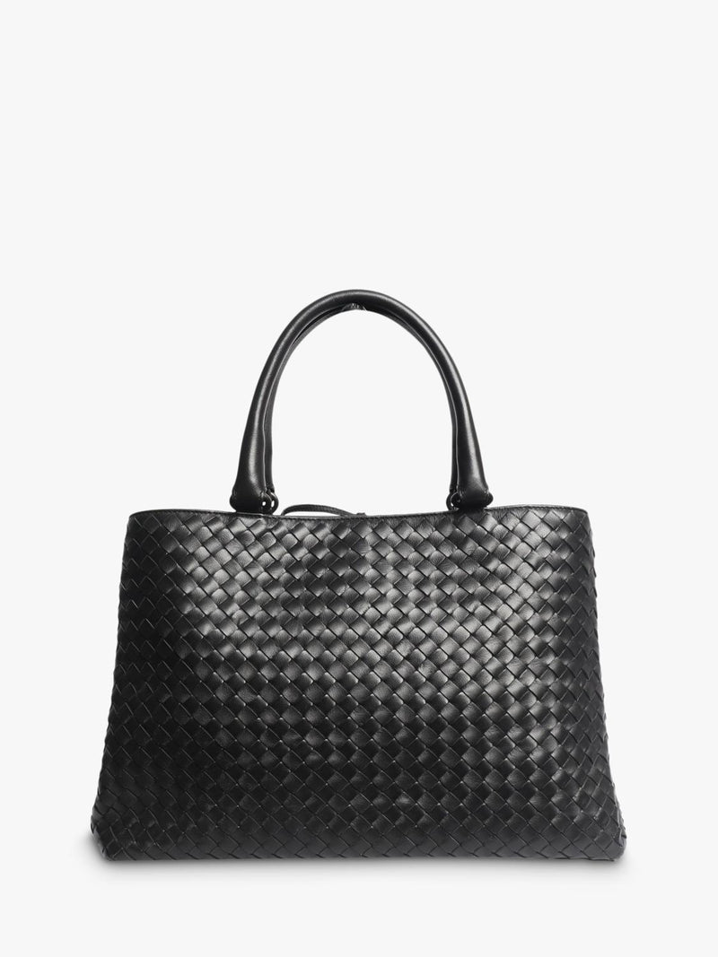 Bottega Veneta black intrecciato leather top handle bag - British product