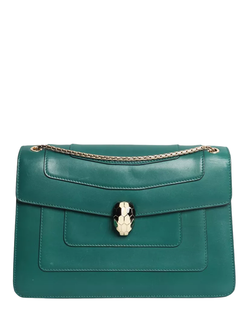 Bvlgari Serpenti Forever green leather shoulder bag, imported from the UK