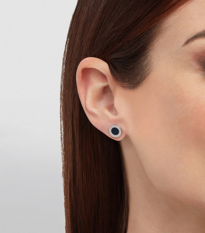 Bvlgari white gold and onyx stud earring, imported from the UK