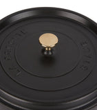 Staub black round cocotte 28cm, imported from the UK