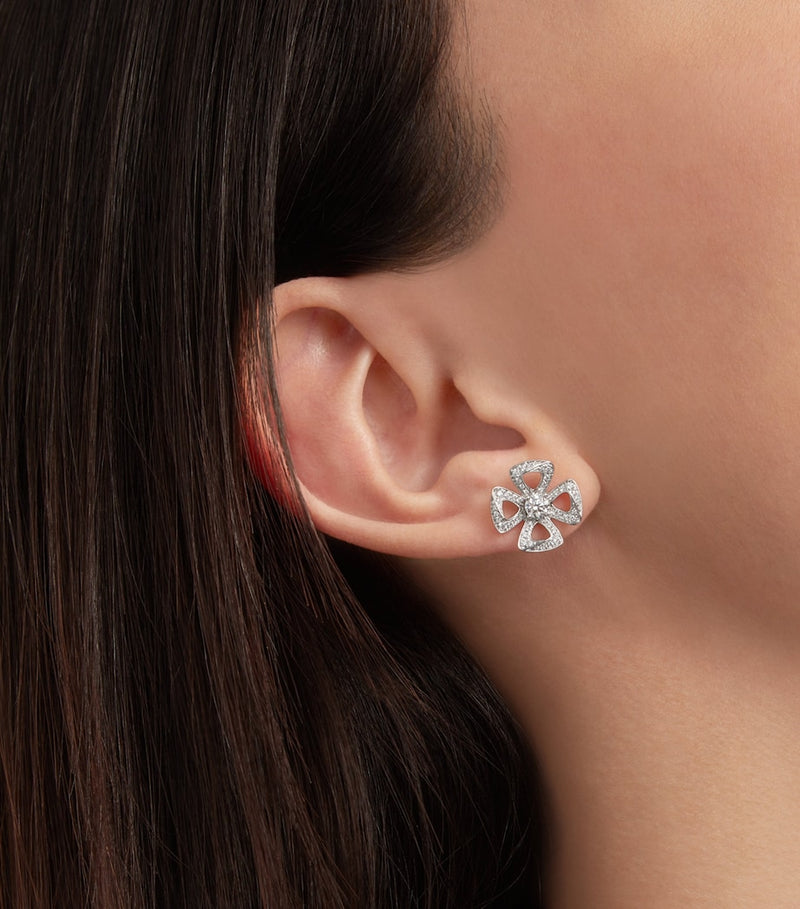 Bvlgari Fiorever white gold diamond stud earrings, imported from the UK