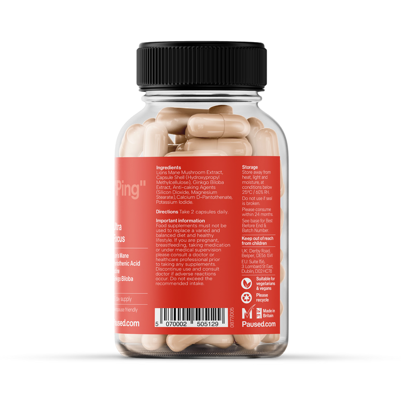 Paused Lions Mane Ultra Focus supplement 60 capsules, UK version