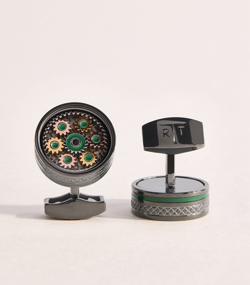 Tateossian Septa Gear cufflinks with rotating gears, imported from the UK
