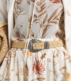 Eleventy suede belt with Western-style buckle, imported from the UK
