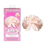 Brushworks double layer satin hair bonnet ballet pink, UK version