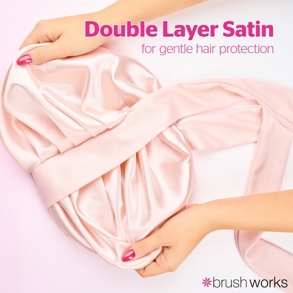 Brushworks double layer satin hair bonnet ballet pink, UK version