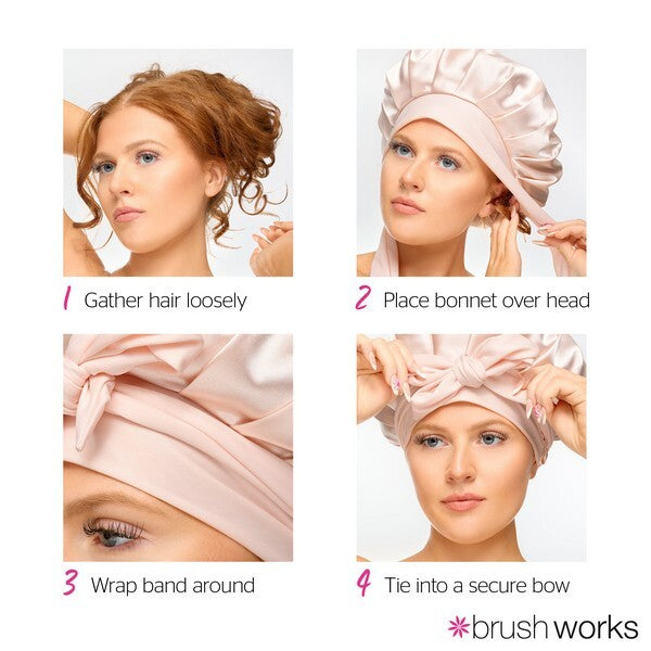 Brushworks double layer satin hair bonnet ballet pink, UK version