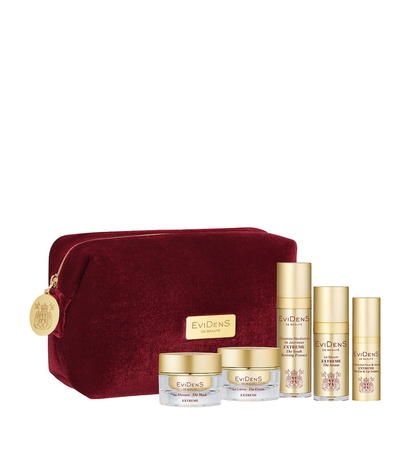 EviDenS de Beauté skincare gift set with five extreme formulas and velvet pouch - British product
